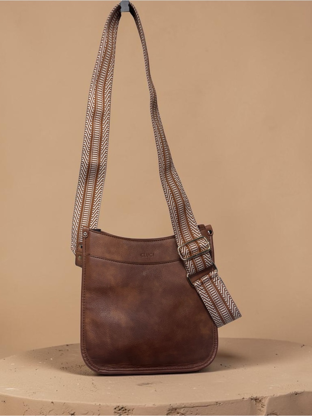 CLUCI Brown Crossbody Bag Wide Adjustable Woven Strap NWOT